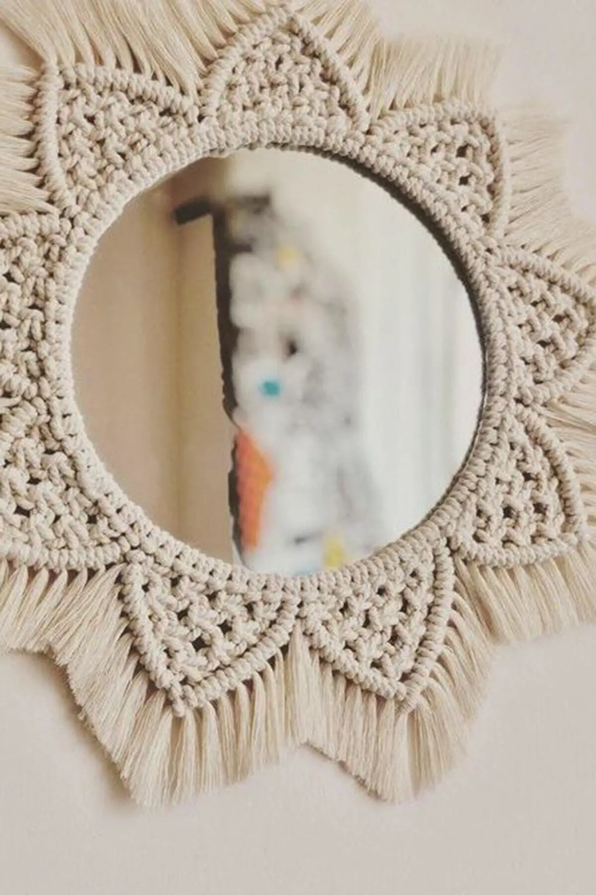 Beige Macrame Mirror Round decorative wall mirrors Boho home decor wall hanging living room decoration bedroom gift baby nursery