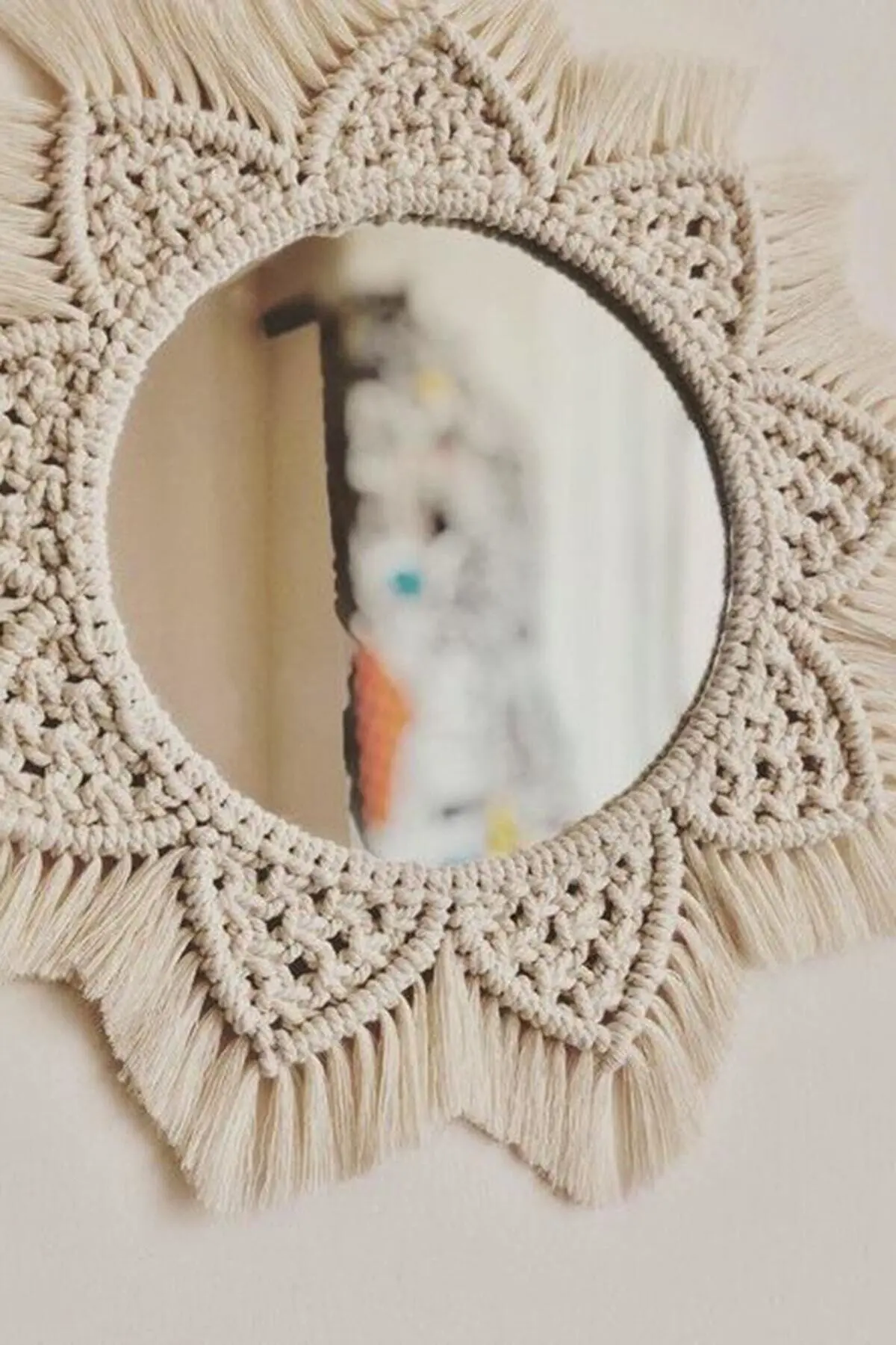 

Beige Macrame Mirror Round decorative wall mirrors Boho home decor wall hanging living room decoration bedroom gift baby nursery