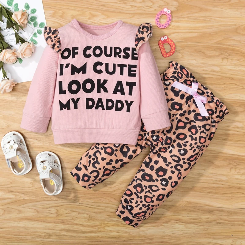 

PatPat 100% Cotton 2pcs Letter and Leopard Long-sleeve Baby Set