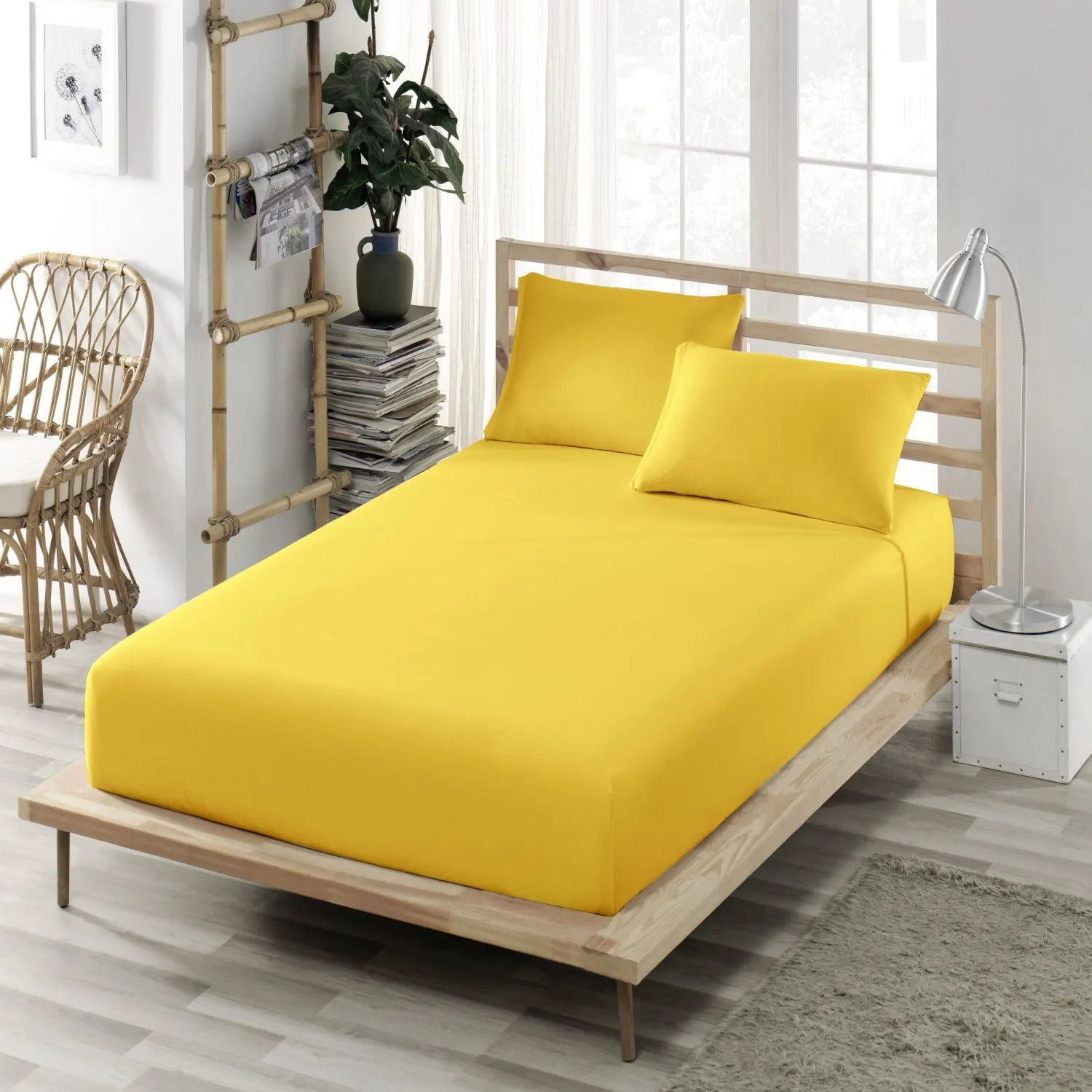 

Fitted Bed Sheets-Linen Cotton Fabric (Ranforce)-All Sizes-King Size-Double-Queen-Twin-Mattress Cover Soft-Yellow