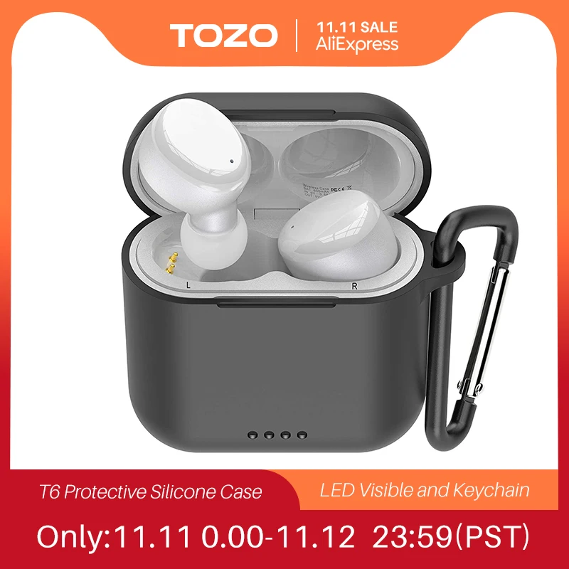 

TOZO T6 Earphone Protective Case Shockproof Soft Skin Silicone Cover for Earbuds with Front LED Visible and Keychain