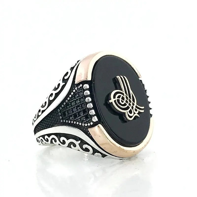 

Tuğra Micro Workmanship Oltu Stone Sterling Silver Mens Ring