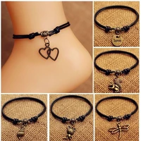 new fashion creative handmade black rope heart shaped small animal bronze pendant anklet jewelry gifts%ef%bc%8814 optional%ef%bc%89