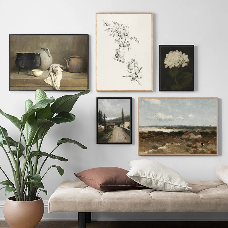

Vintage Kitchen Wall Decoration Canvas Print French Country Landscape Floral Oil Paintings On Posters Gallery Wall Picture Decor