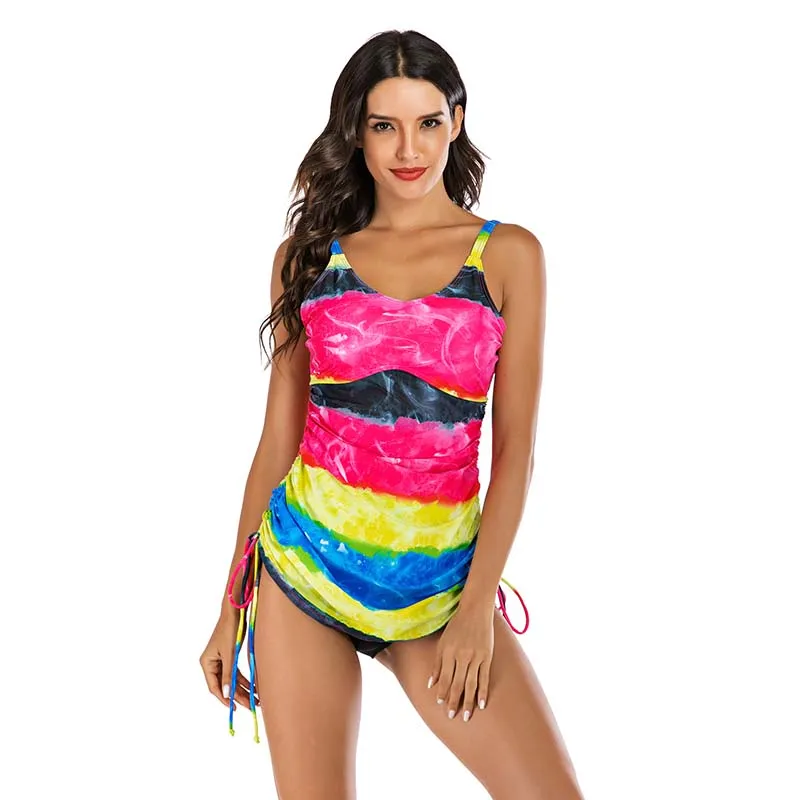 

Купальник-танкини AONIHUA для женщин, купальный костюм из двух предметов с боковыми оборками, 7724