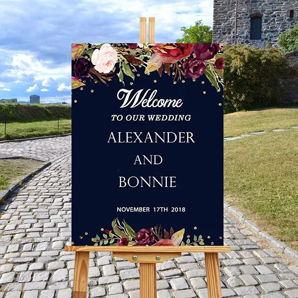 

Welcome to Our Wedding Wedding Welcome Sign Wood with Flower Leaves Wedding Boards Sign Welcome Board Rustic Wedding Decor