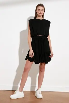 

Black Draped Knitted Skirt Women 'S Clothing Young Girl Clothing 2021 Spring Summer Collection Hot Sale Free Shipping