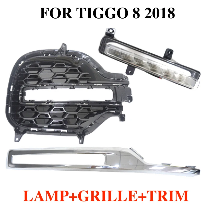 

Front Daytime Running Light Fog Lamp Grille Molding Trim For Chery Tiggo 8 2018 Right 3PCS