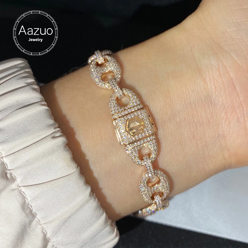 Aazuo 18K Solid Rose Gold Real Diamonds 4.5ct H SI Luxuly Cuban Chain Bracelet For Woman Upscale Trendy Wedding Engagement Party