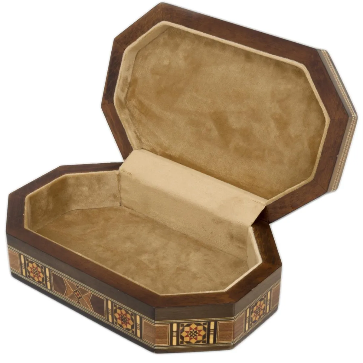 

Handmade Solid Wood Case With Mother-of-Pearl Inlaid Mosaic Engraved Interior Velvet Upholstered