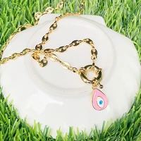 pink drops shape eyes rainbow enamel pendant brass pig nose chain necklace