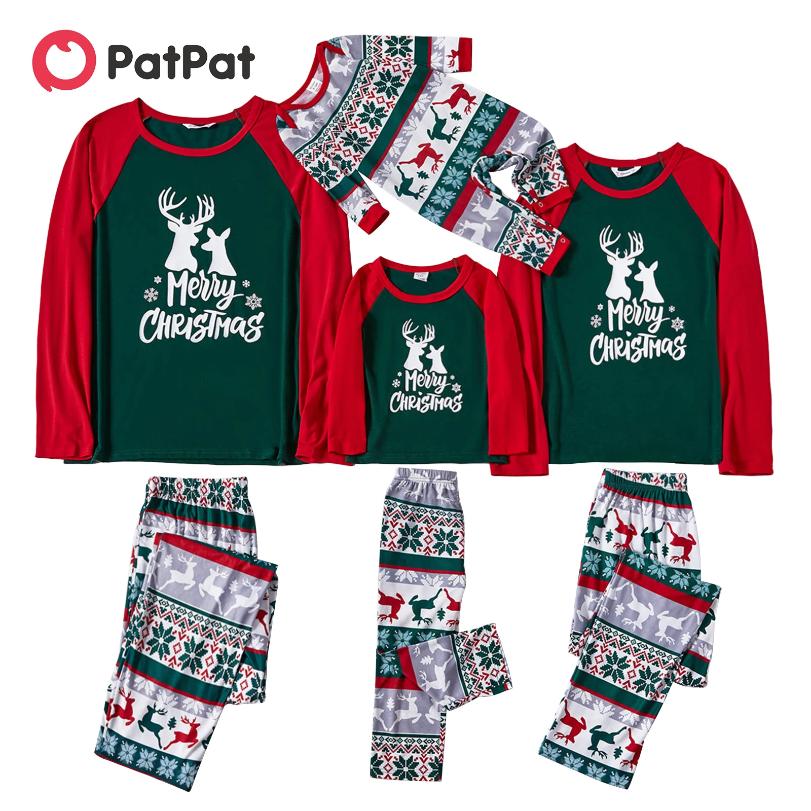 

PatPat Christmas Reindeer and Letter Print Family Matching Raglan Long-sleeve Pajamas Sets (Flame Resistant)