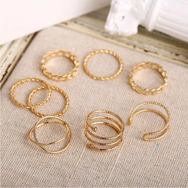

AWH Creative Simple Set Ladies Retro Heart-shaped Bow Twist Ring New Gold andSilver Knuckles Female Fashion Jewelry Wedding Gift