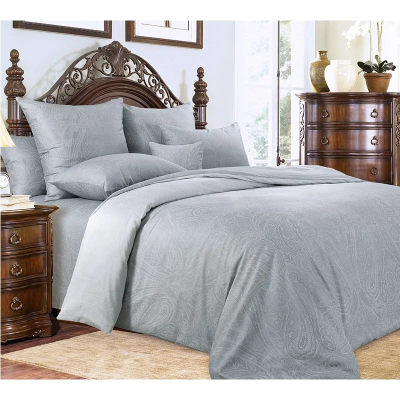 High quality Satin bedding set grey pink color patterns 6 sizes bed linen 4-7pcs/set duvet cover sheet side IV | Дом и сад