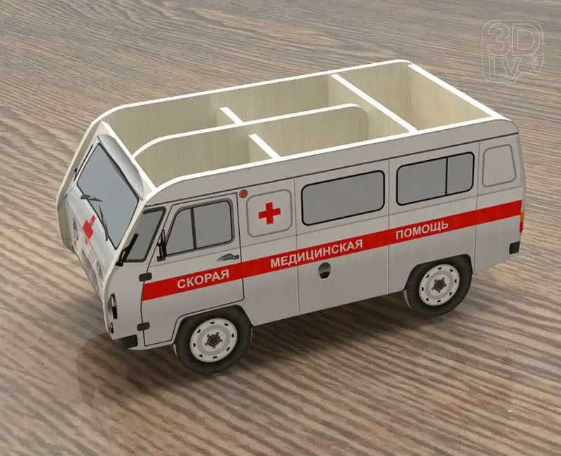 Органайзер для канцелярии в виде УАЗ 3909 (Скорая помощь) дерево