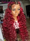 Перуанские человеческие волосы на сетке 13X 4, парики с эффектом омбре красного цвета, предварительно выщипанные 180% натуральные волосы Remy, волнистые парики с глубокой частью