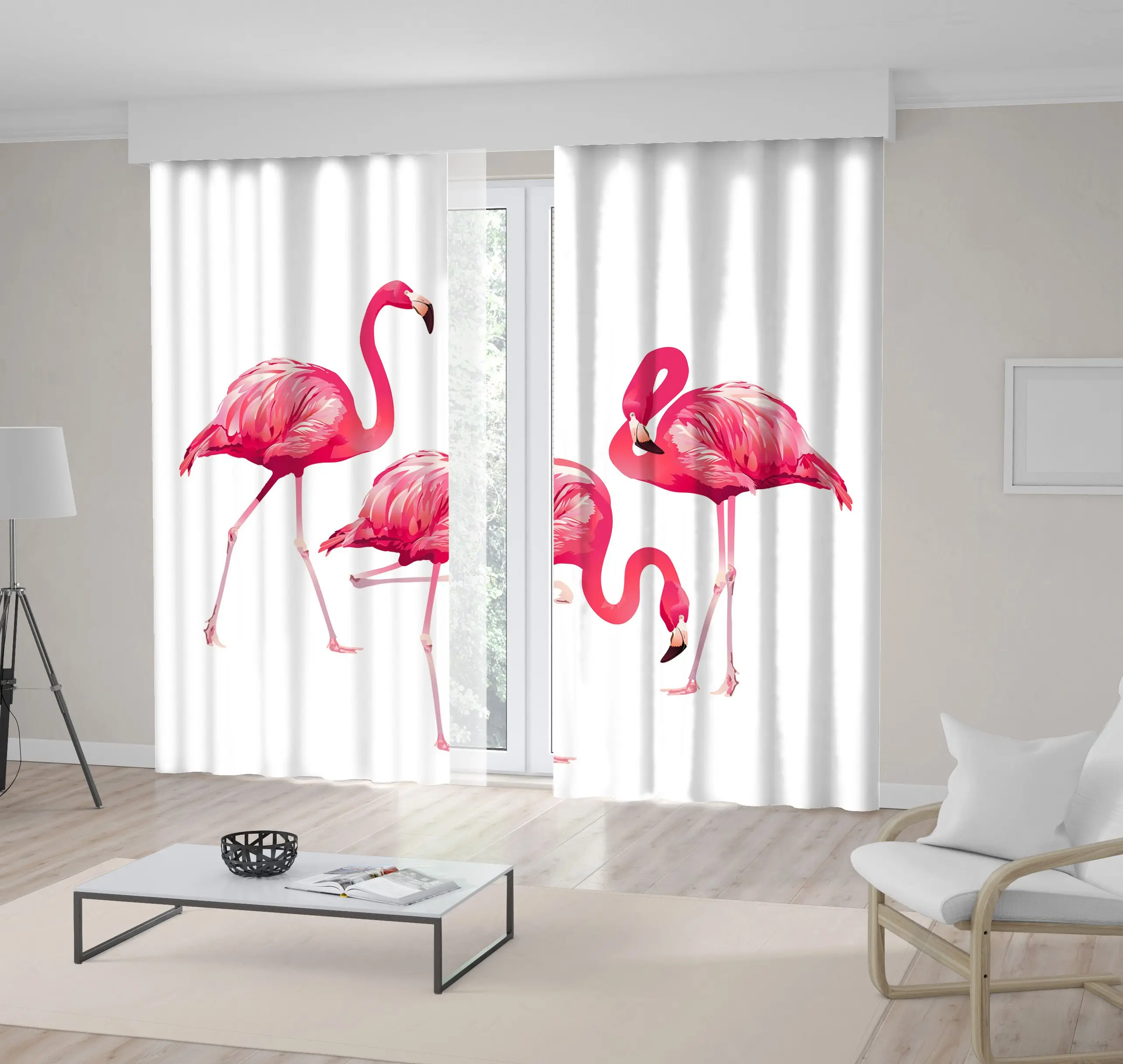 

Curtain Flamingoes Birds Exotic Wildlife Nature Artistic Decorating Painting Printed Pink White