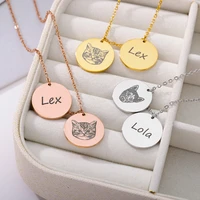 personalized pet photo name necklaces for women stainless steel engraved custom animal pendant coin necklace 2022 jewelry gift