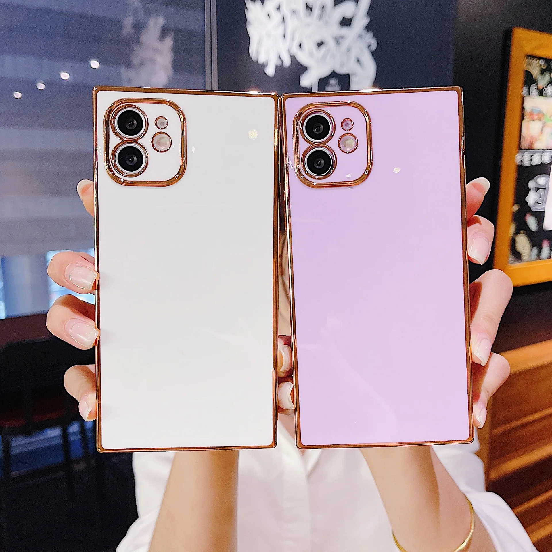 

Electroplated Square Phone Case for iphone 11 11Pro 12 Pro Max X XR XS Max 7 8 Plus Solid color Shockproof Silicone Cover Fundas