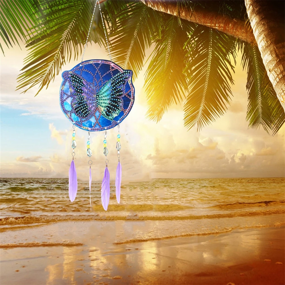 2022 New Diamond Painting Feather Dream Catcher Wind Chime DIY Living Room Bedroom Balcony Christmas Decoration Pendant Gifts