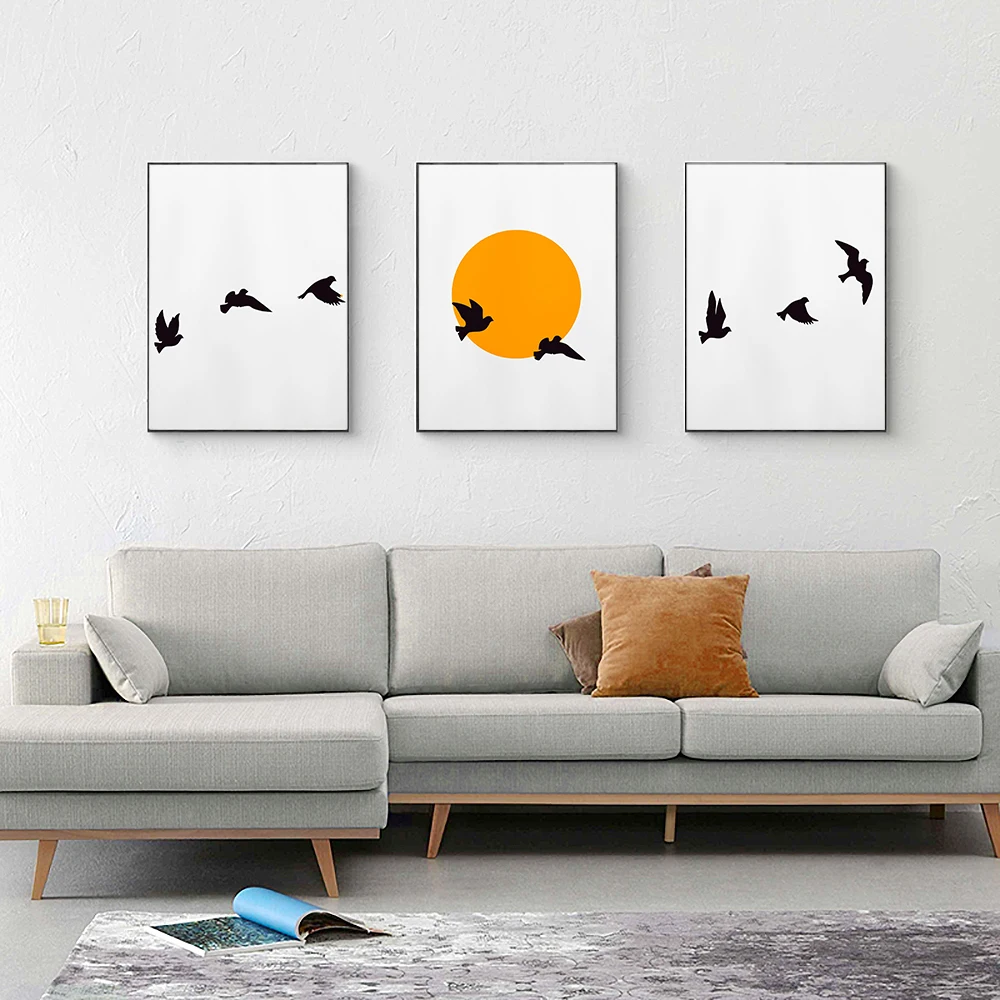 

Sun Silhouette Poster Boho Sunset Canvas Painting Modern Abstract Art Print Bird Flock Wall Picture For Living Room Home Decor