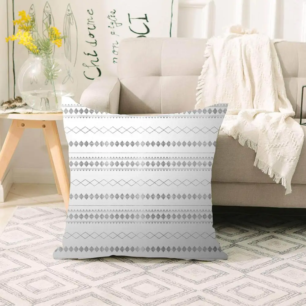 

Else White Black Geometric Lines Nordic Scandinavian 3d Print Sofa large pillow case Floor cushion covers Hidden Zipper 70x70cm