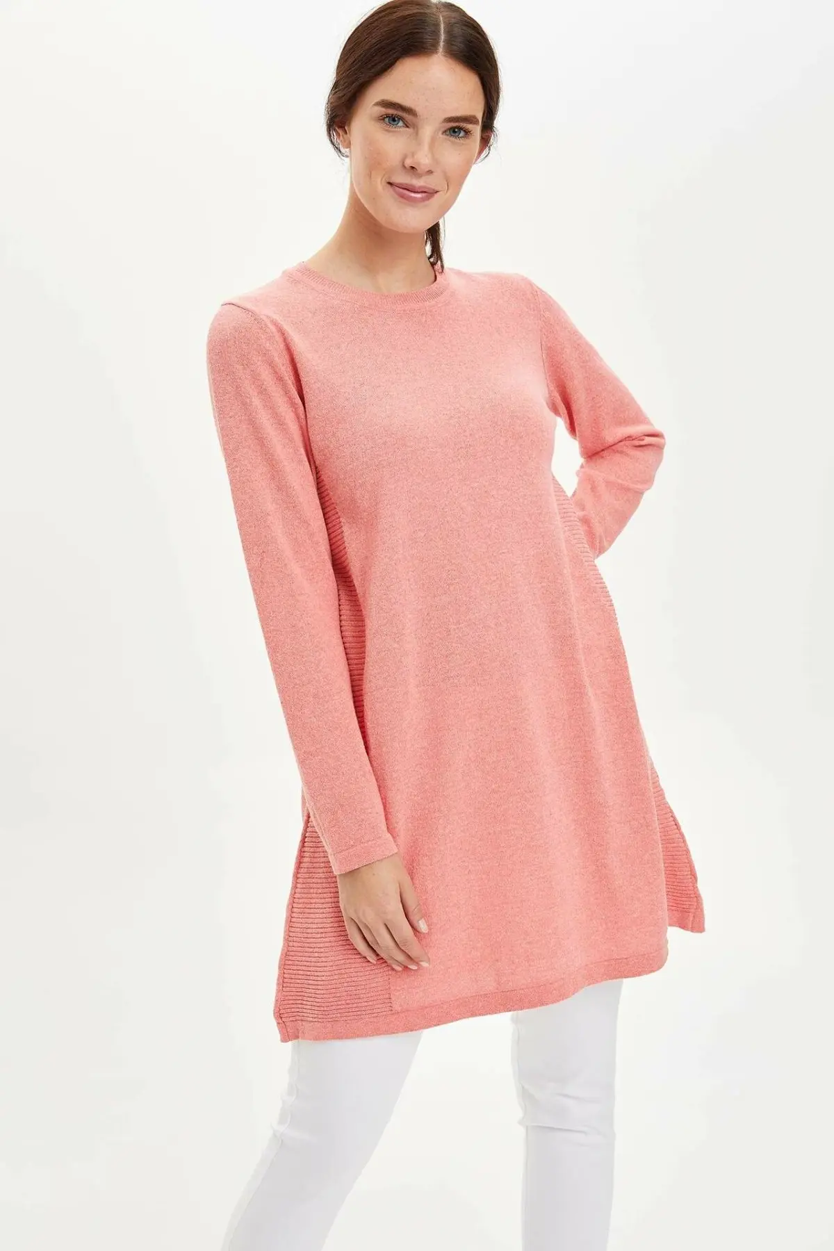 Дефакто Женская однотонная туника Повседневные вязаные топы ткань женские