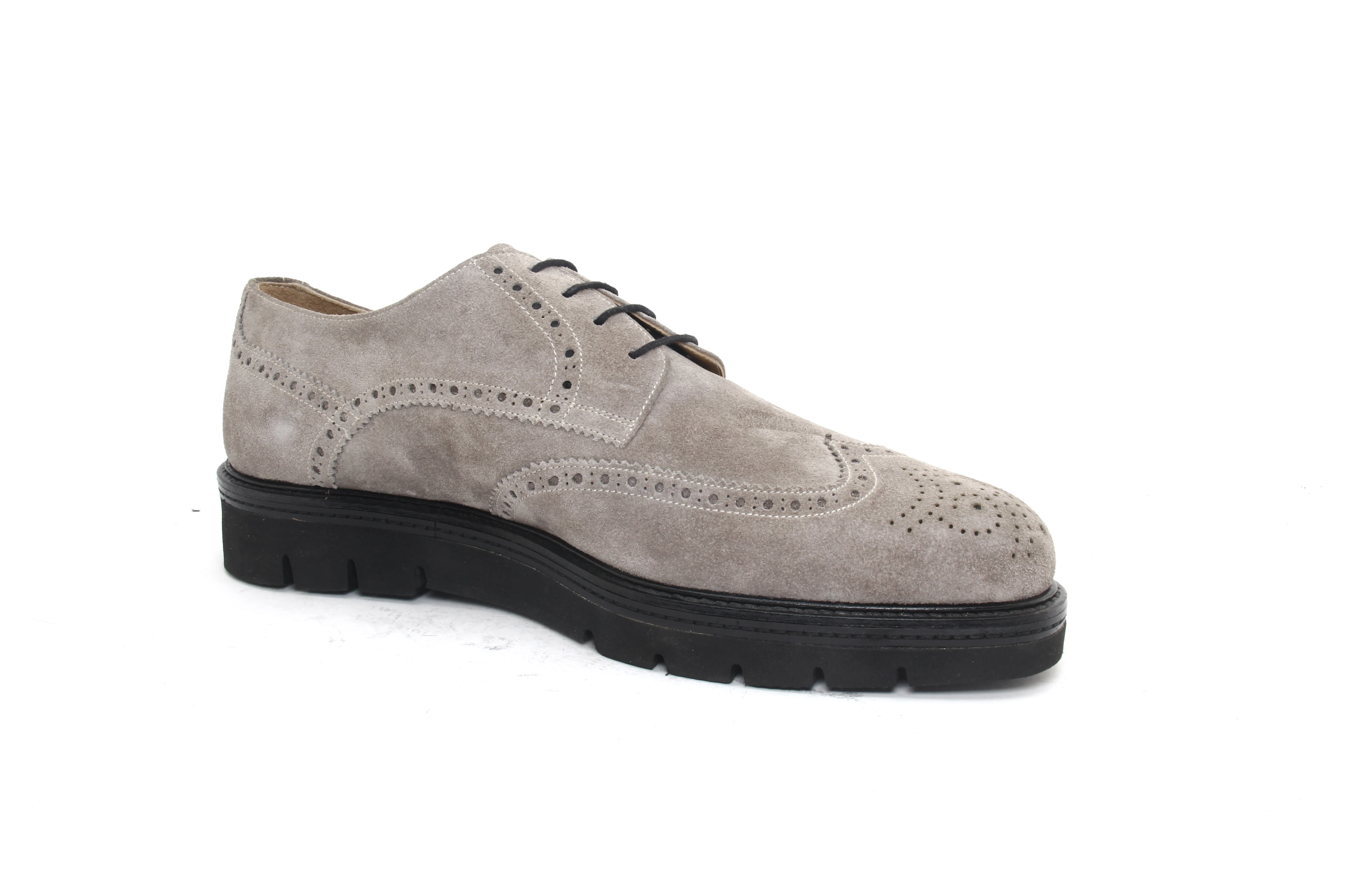 

Height Increaring Gray Suede Brogue Derby Shoes with Lightweight EVA Soles (4 cm), Handcrafted Footwear, Medallion Toe