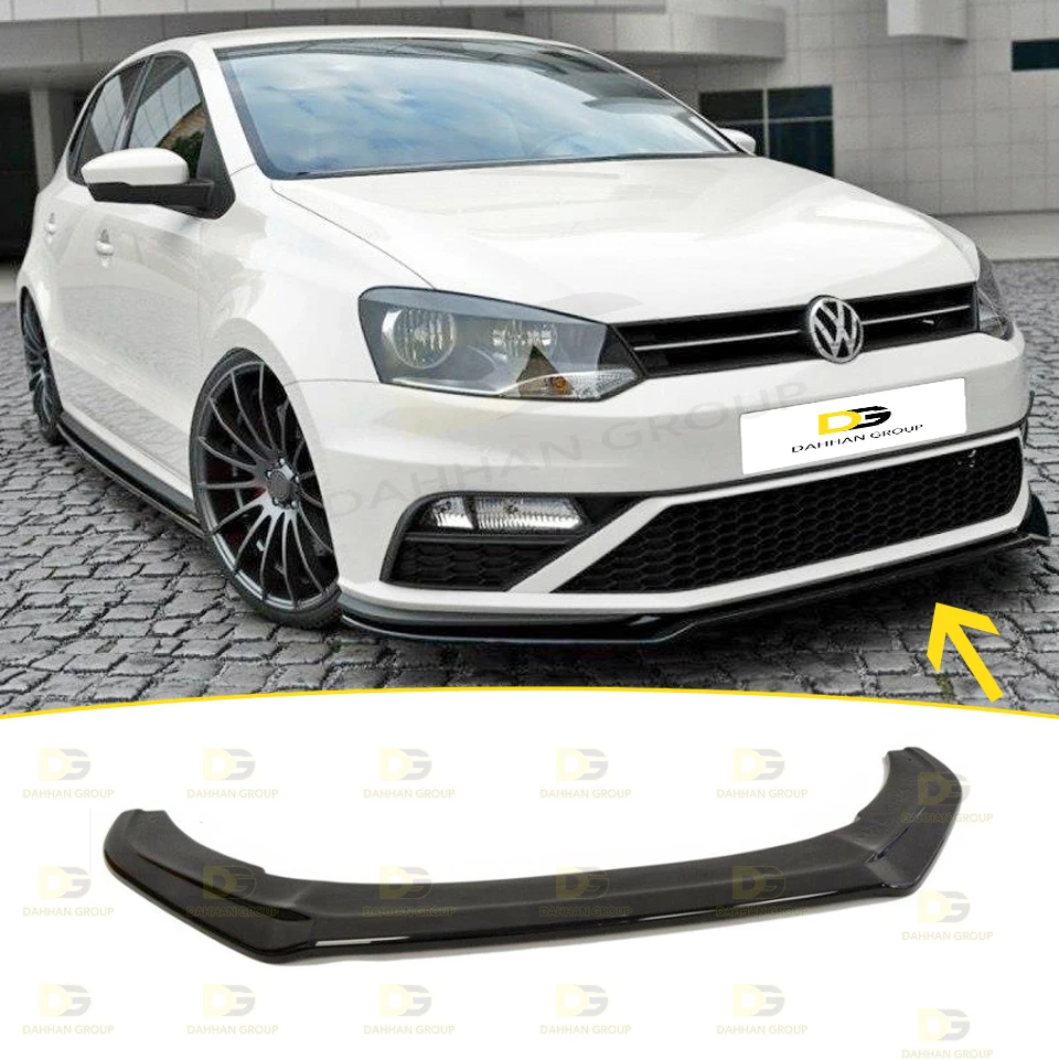 V.W Polo MK5 Facelift GTI 2015 - 2017 UP Front Splitter Lip Spoiler Wing Blade Piano Gloss Black Surface High Quality Plastic