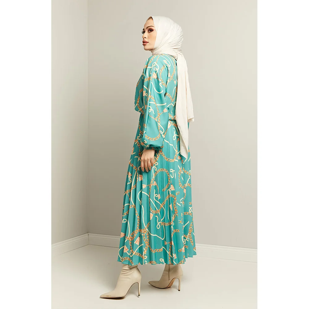 

Chain Pattern Elastic Waist Dress Abaya Dubai Turkey Muslim Fashion Hijab Dress Islamic Clothing African Festa For WomenMuslim