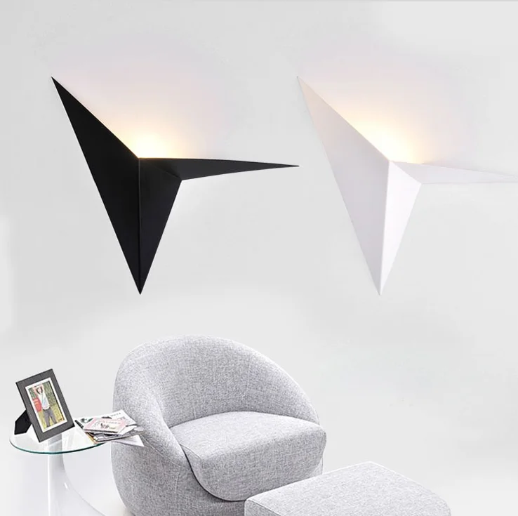 Modern Black White LED Wall Lamp Indoor Creative Triangle Light Simple Bedroom Sanctum Aisle Stair Lighting | Лампы и освещение