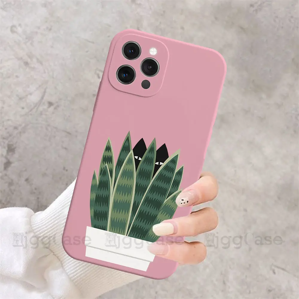 Мягкий силиконовый чехол с изображением кошки и растения для iphone 11 12 13 Pro Mini X XS Max XR