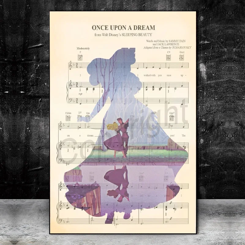 Disney Принцесса Спящая красавица силуэт силуэра Картина на холсте настенное