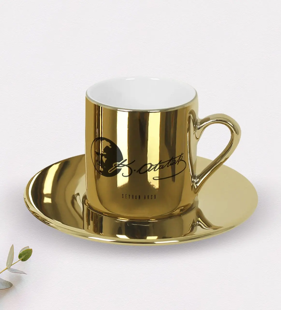 

Personalized Ataturk Themed Mirrored Gold Turkish coffee Fincanı-20