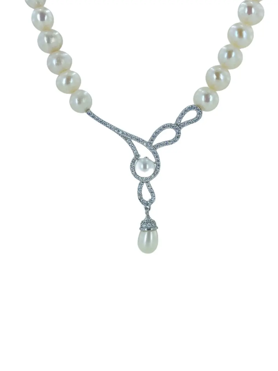 Чокер из серебра 925 пробы с фианитом и жемчугом | Украшения аксессуары