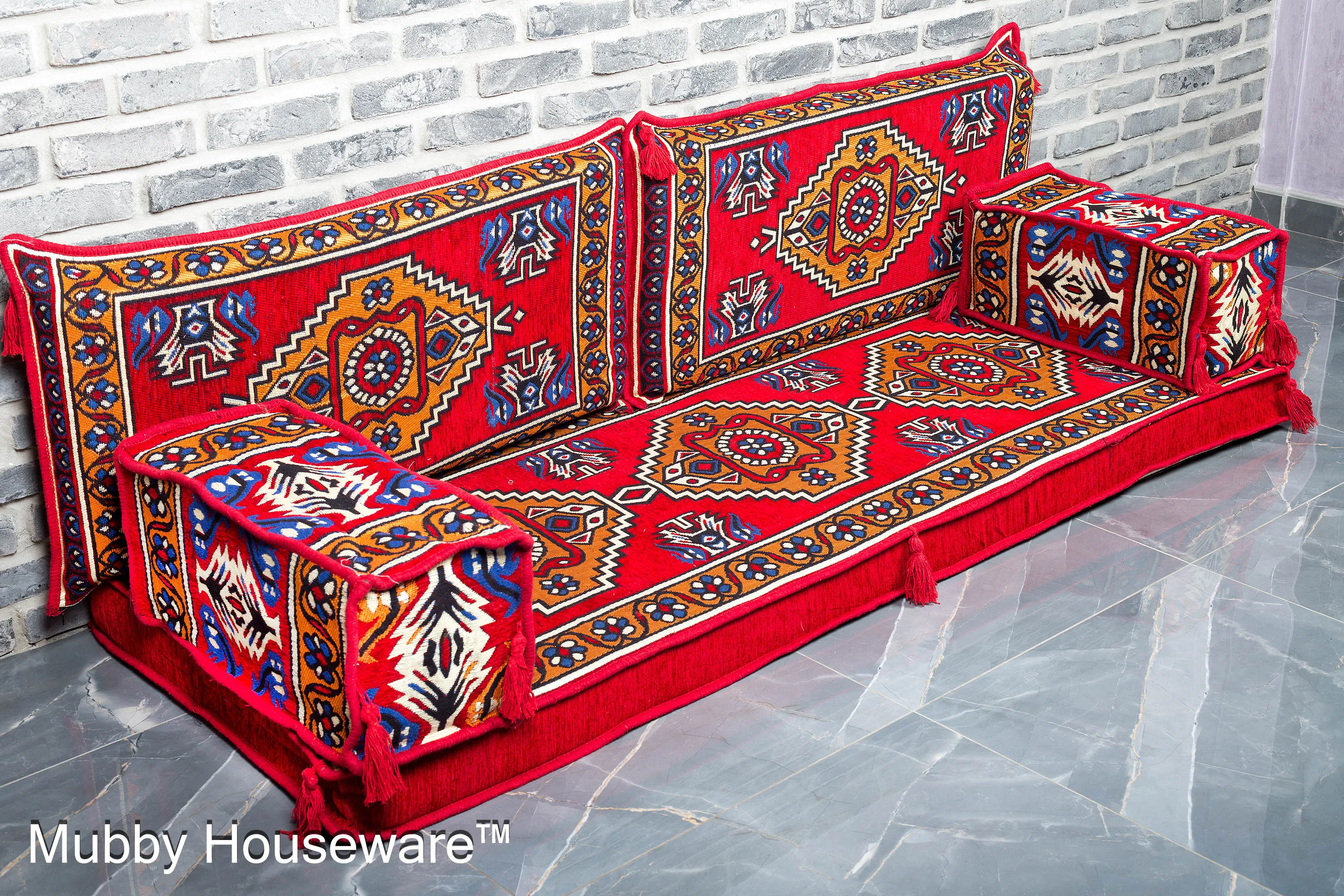 

Arabic Majlis Sofa Floor Seating Set Traditional Design Lounge Ottoman Couch Rug Jalsa Red Pillow Cushion