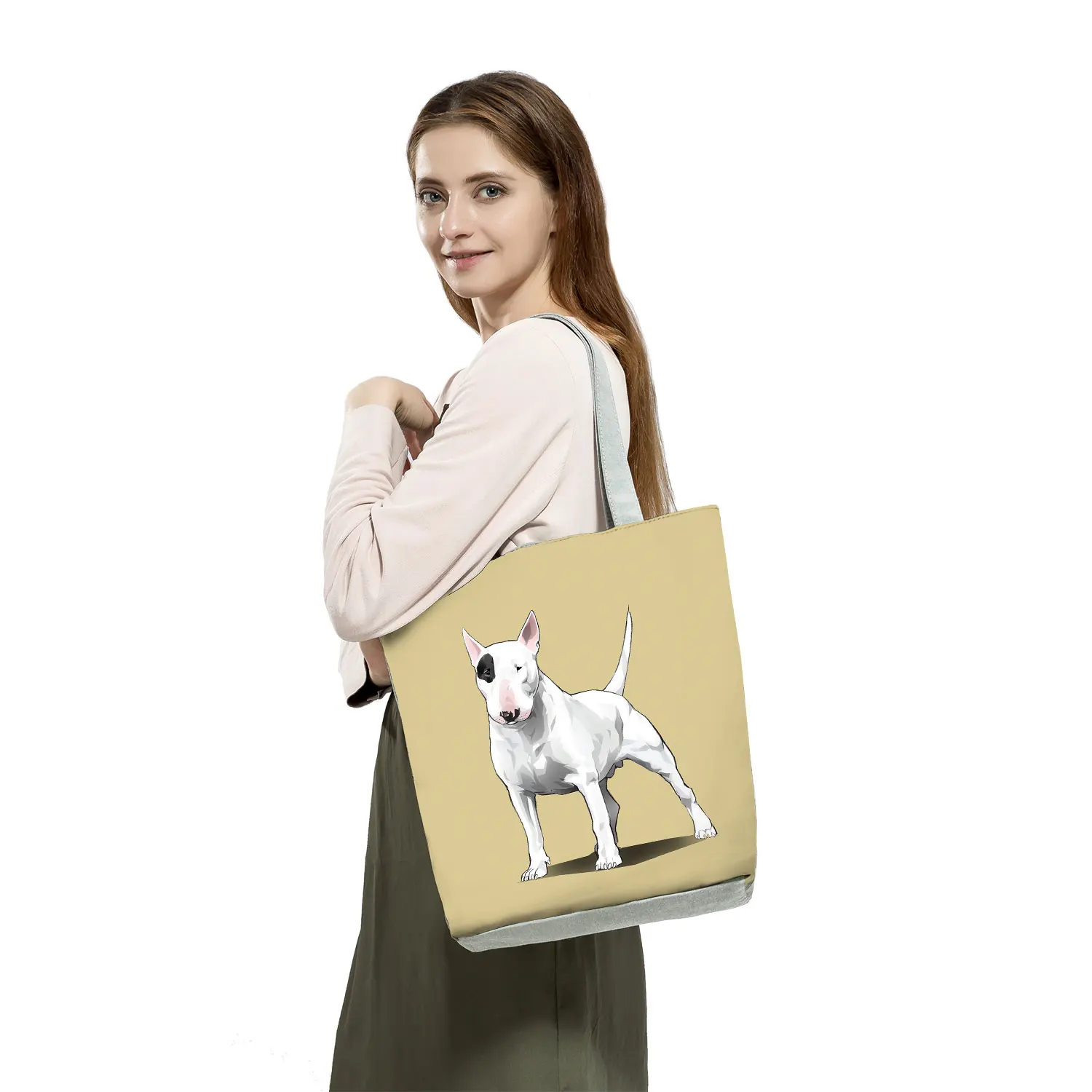 Color Painting Funny Bull Terrier Dog Print Shopping Bags Animal Tote Women Ladies Casual Handbag School Traveling Shoulder Bag