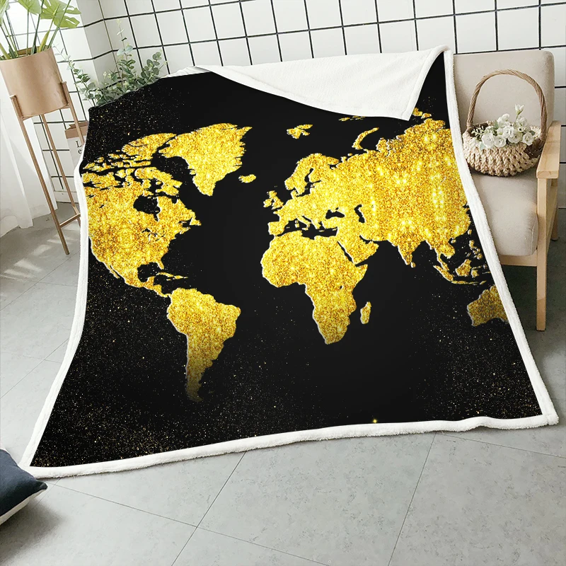 Одеяло с принтом карты мира покрывало на диван дорожное молодежное постельное
