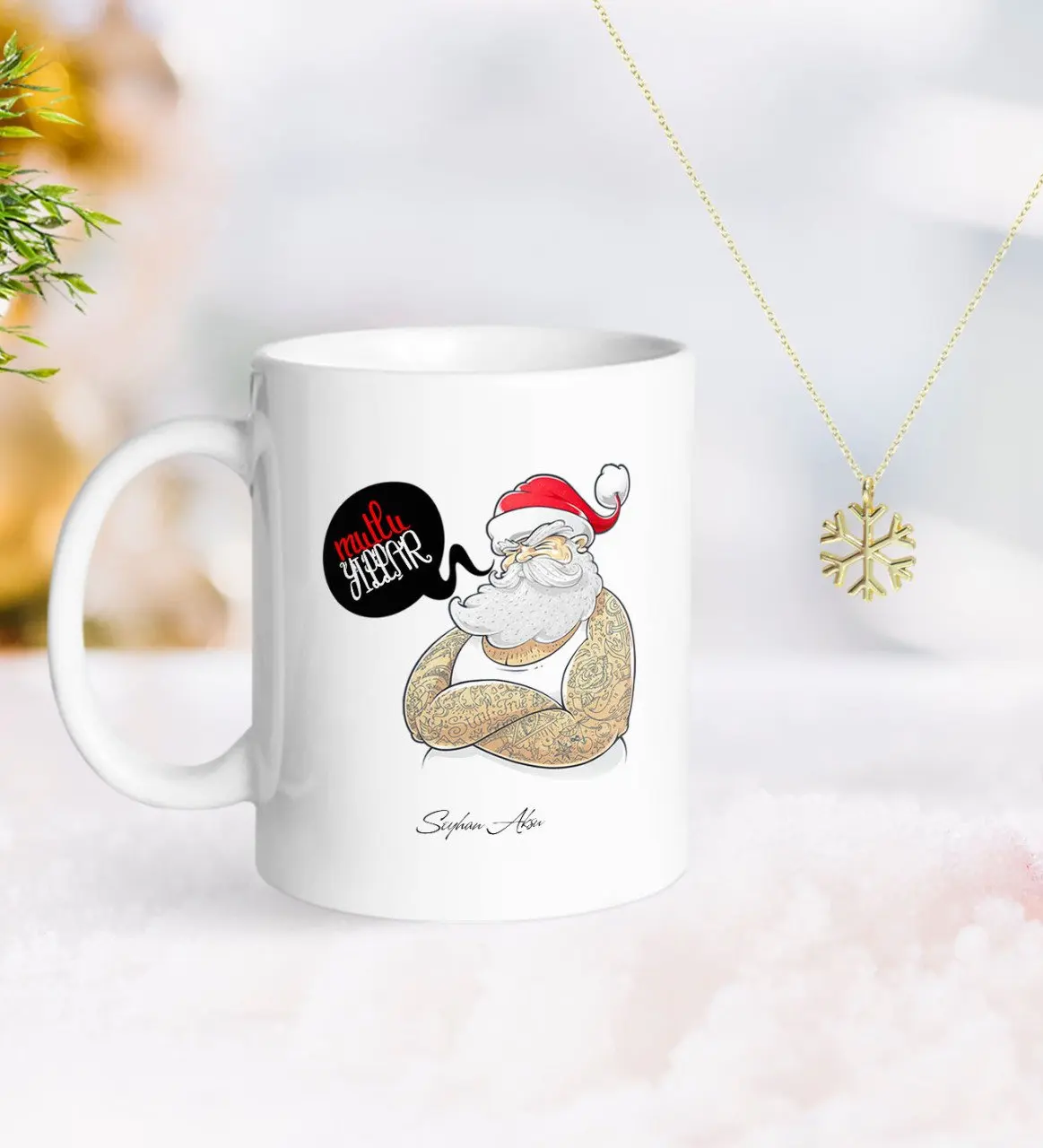 

Персонализированные Санта Клаус кружка и снежную погоду их Kolye-4