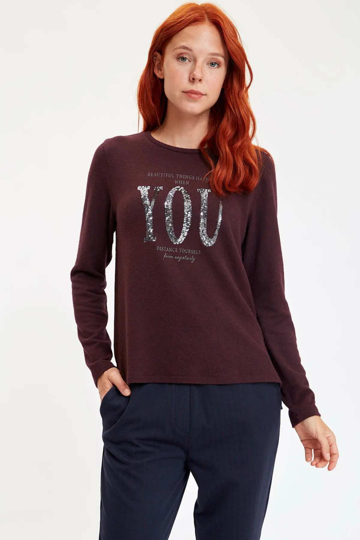 Дефакто женская футболка с длинным рукавом осенние повседневные футболки