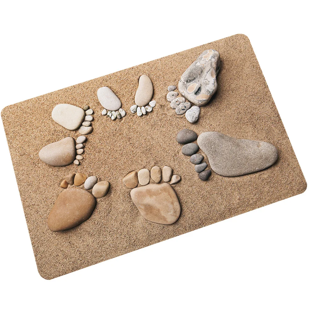 

3D Cobblestone Feet Print Kitchen Mat Bathroom Floor Entrance Doormats No Slip Absorbent Living Room Balcony Hallway Bath Mats