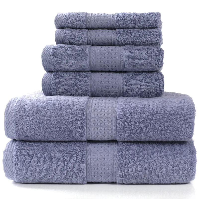 

Pure Cotton Bath Towel Set Absorbent Adult Bath Towels Solid Color Soft Face Hand Shower Towel For Bathroom 6 Pieces Towel Set