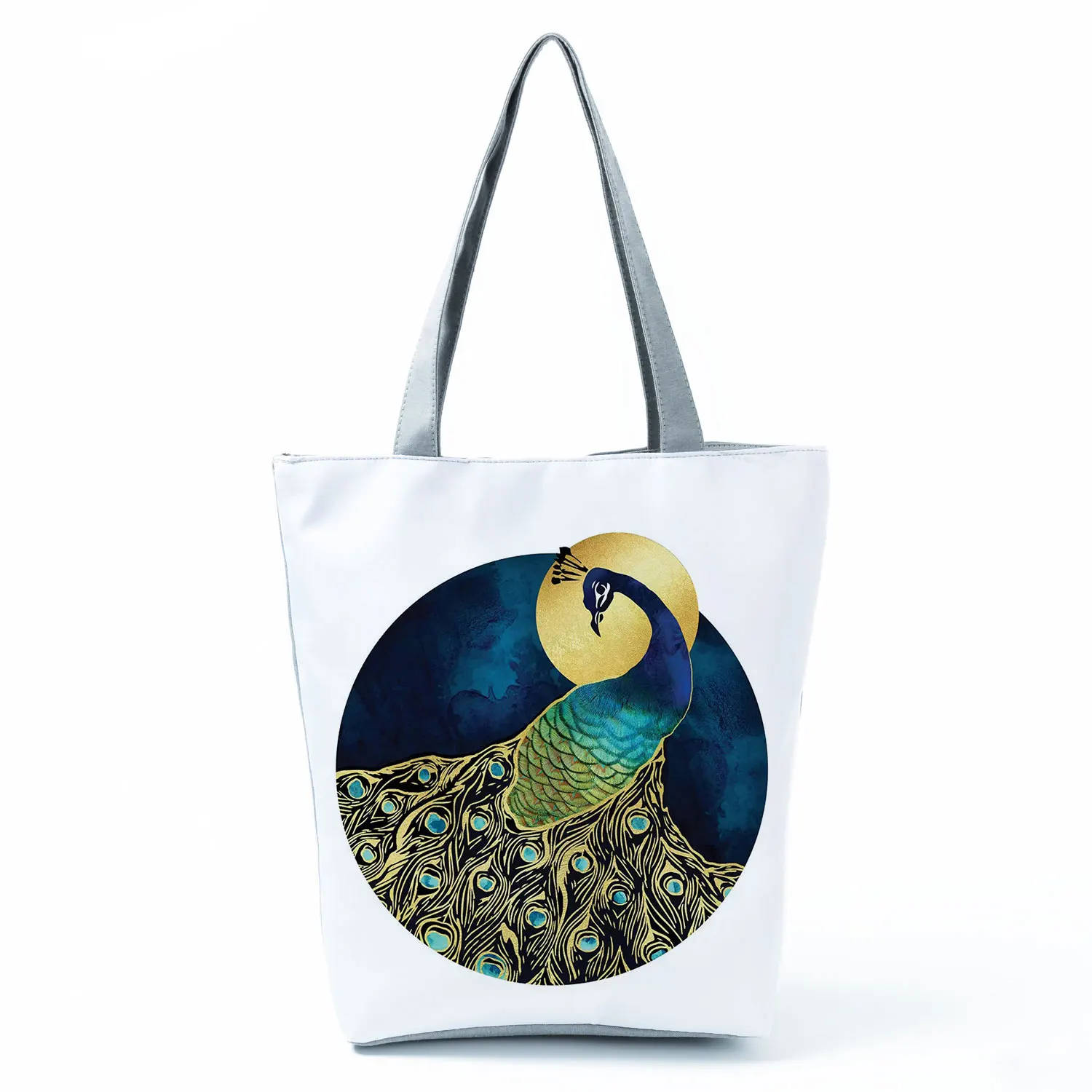 

Pretty Peacock Printed Shoulder Bags Eco Friendly Shopping Bags Japanese Ukiyo Design Handbags for Women High Capacity Beach Bag