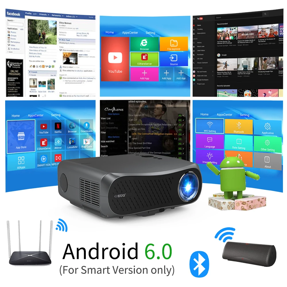 2021 900DAB проектор Поддержка 4K 1080P Разрешение Android 6 0 черный цвет WIFI Blueteeth для