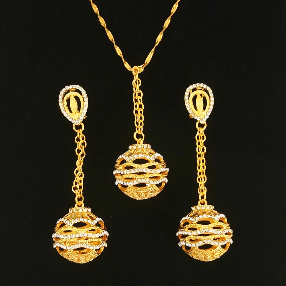 Золотое колье набор круглый шар длинные Позолоченные каплевидные серьги с