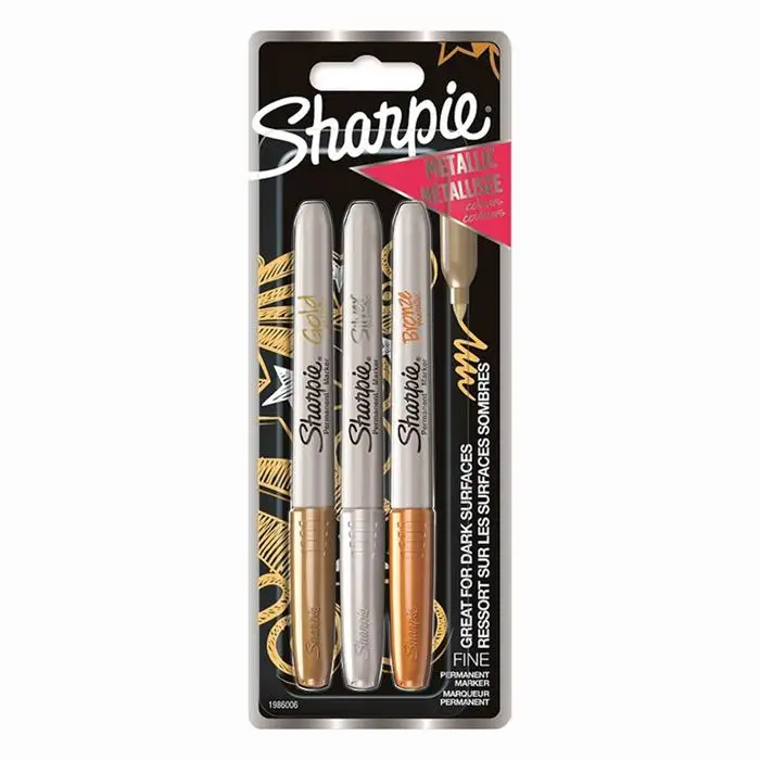 Sharpie Metallic Fine Permanent Marker, Mixed 3 Blister, Gol