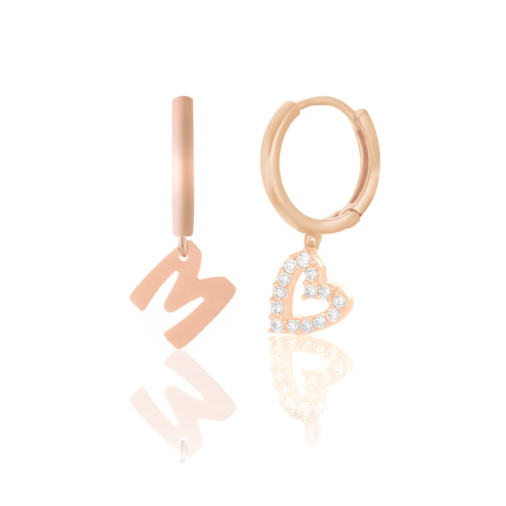 

925 Sterling Silver Letter M Jewelry Earrings For Women Rose Gold Plated With Zircon Drop Earrings