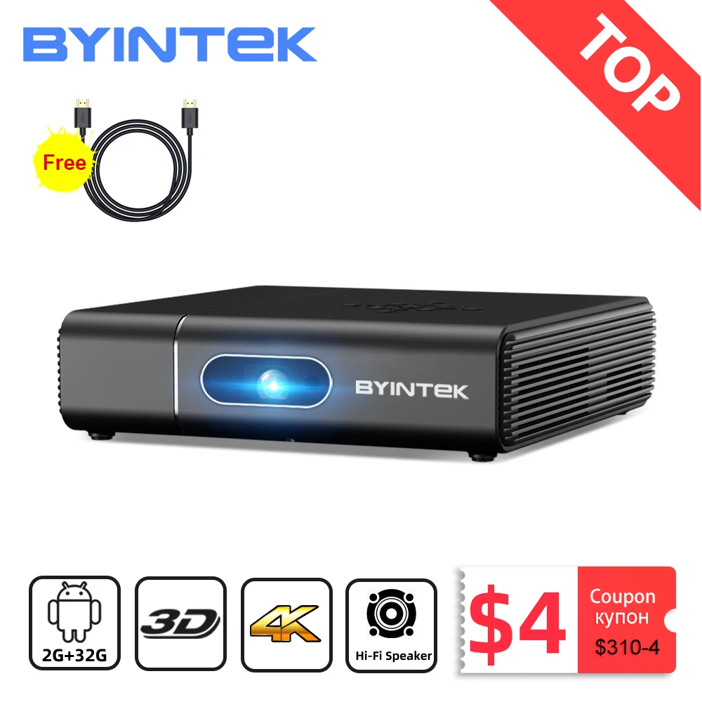 

BYINTEK U30 Full HD 1080P 2K 3D 4K Android Smart TV Wifi Portable Home LED DLP Mini Projector Beamer For PC Mobile SmartPhone