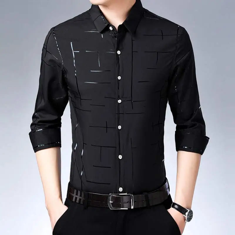 

2022 brand casual plaid luxury plus size long-sleeve Slim Fit long-sleeved men's shirt shirt Spring Social dress shirt mens fashion