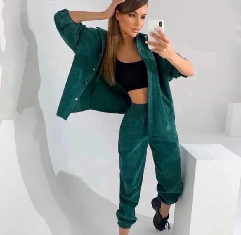 Вельветовый костюм двойка рубашка и штаны из микровельвета |